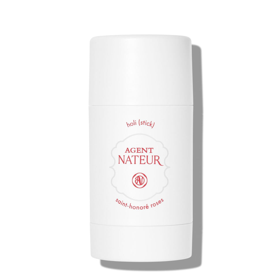 Agent Nateur holi Saint-Honoré Roses deodorant packaging on shelf for aluminum-free freshness.