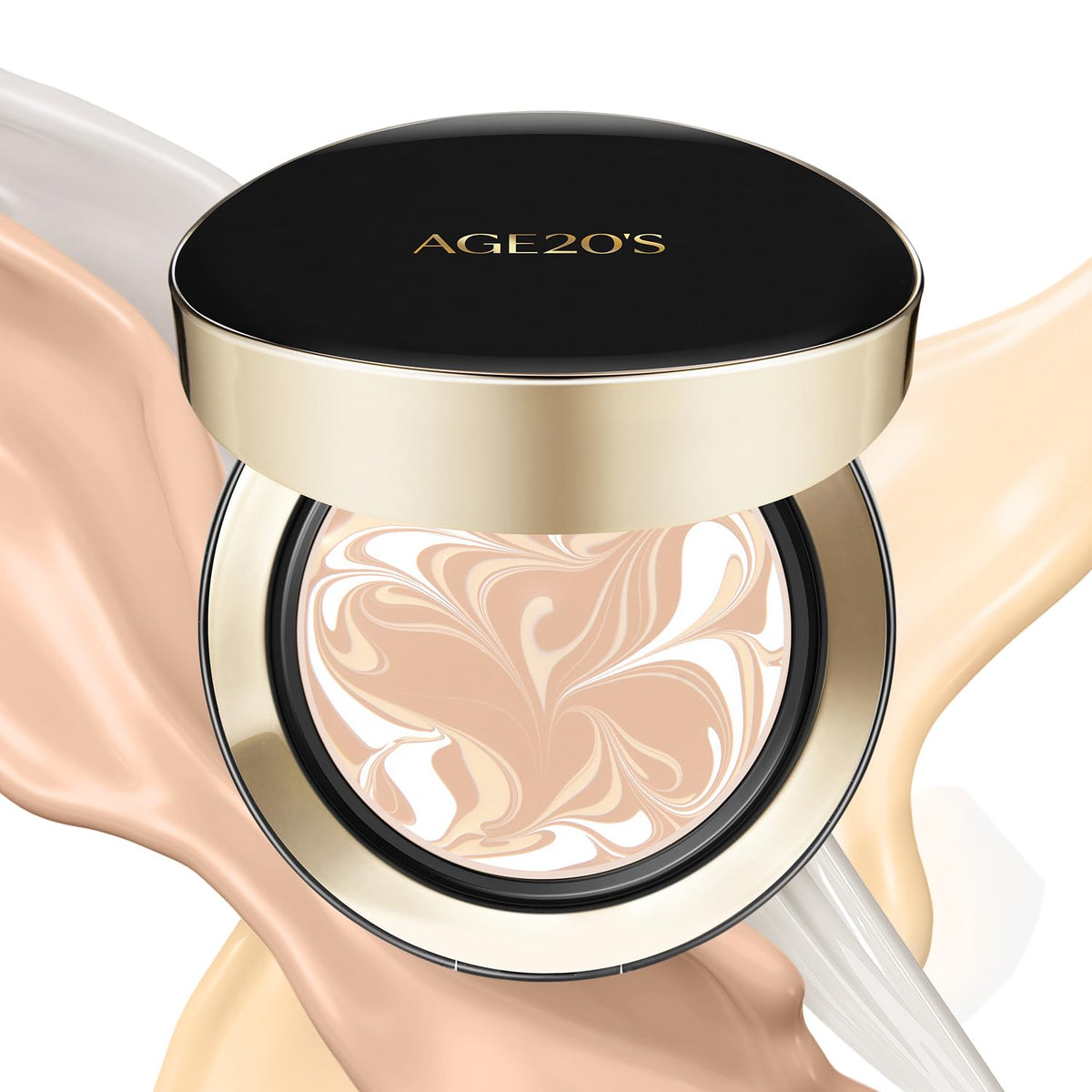 AGE20'S Signature Essence Pact bottle close-up highlights dewy, hydrating cushion texture.