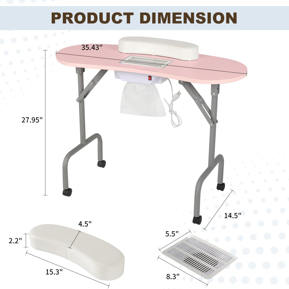 AGESISI nail desk with four lockable wheels for secure positioning
