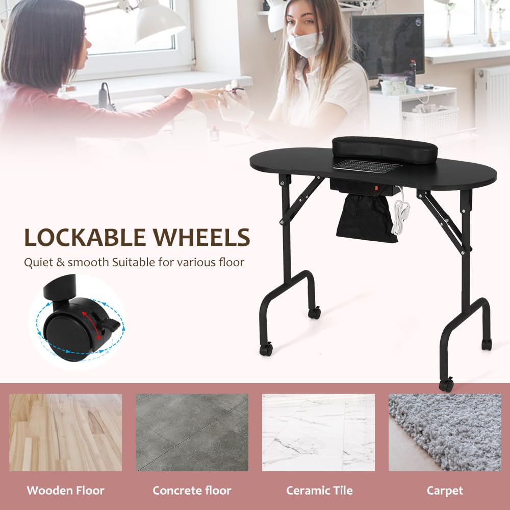 AGESISI nail table with lockable wheels for stable placement and easy movement