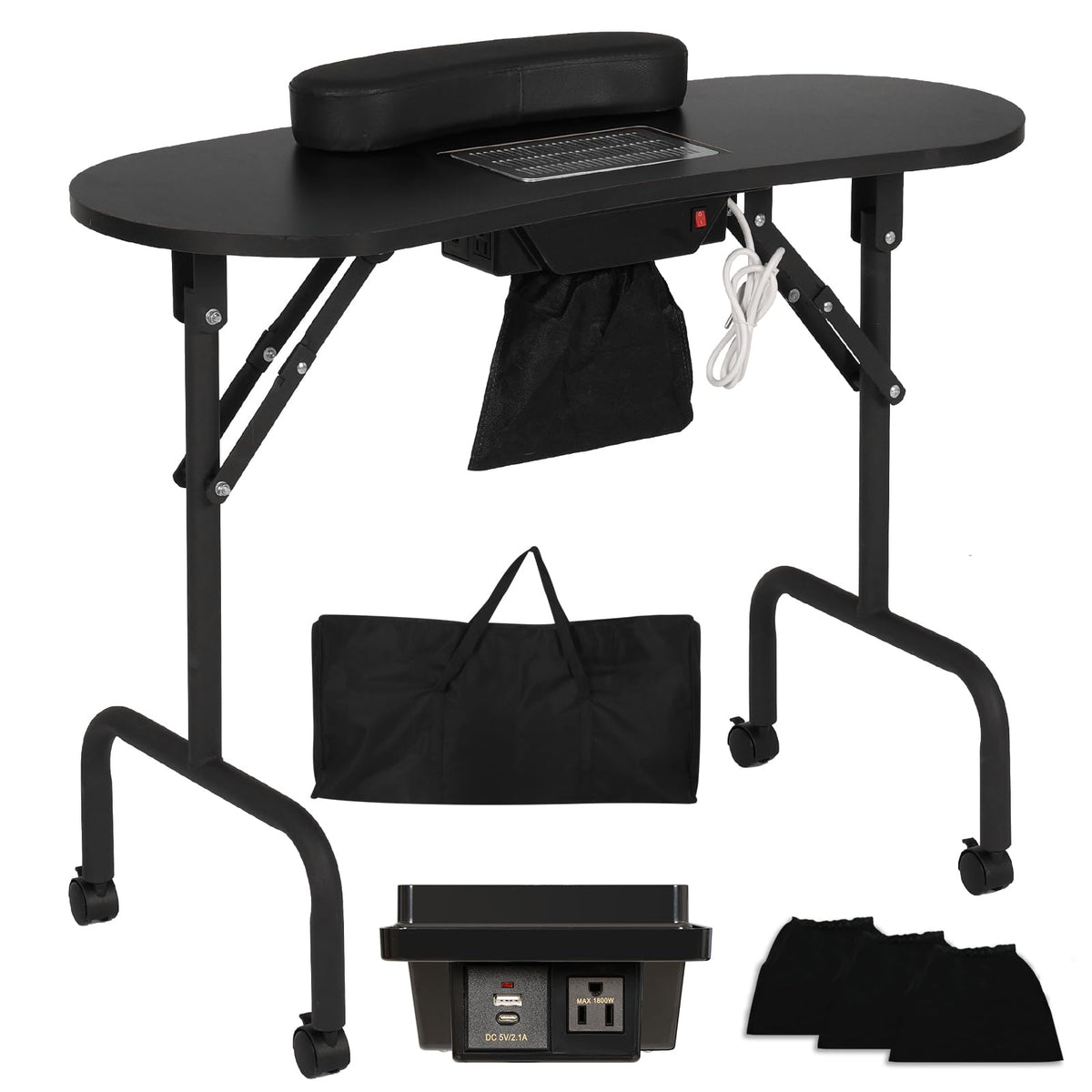 AGESISI portable manicure table with dust collector keeps the workspace clean and efficient