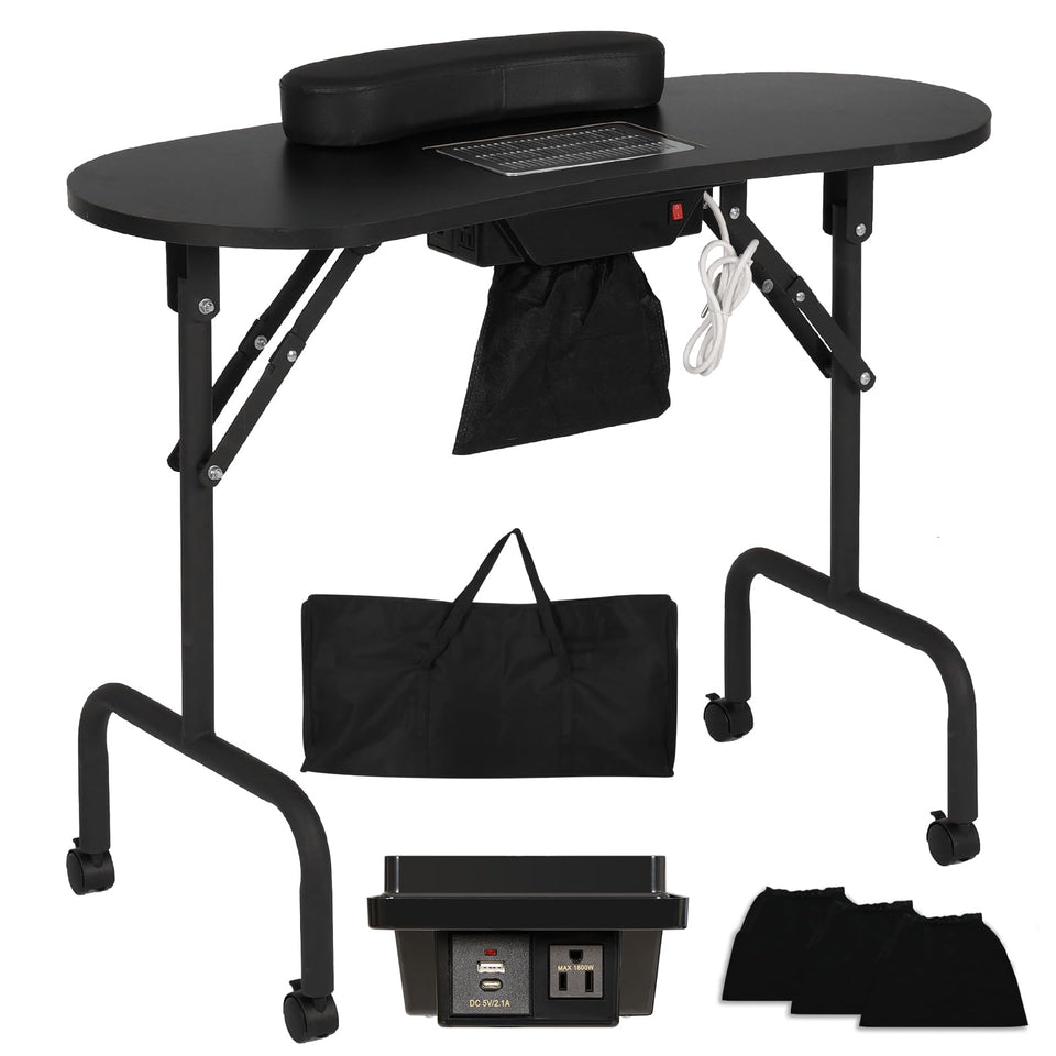 AGESISI portable manicure table with dust collector keeps the workspace clean and efficient