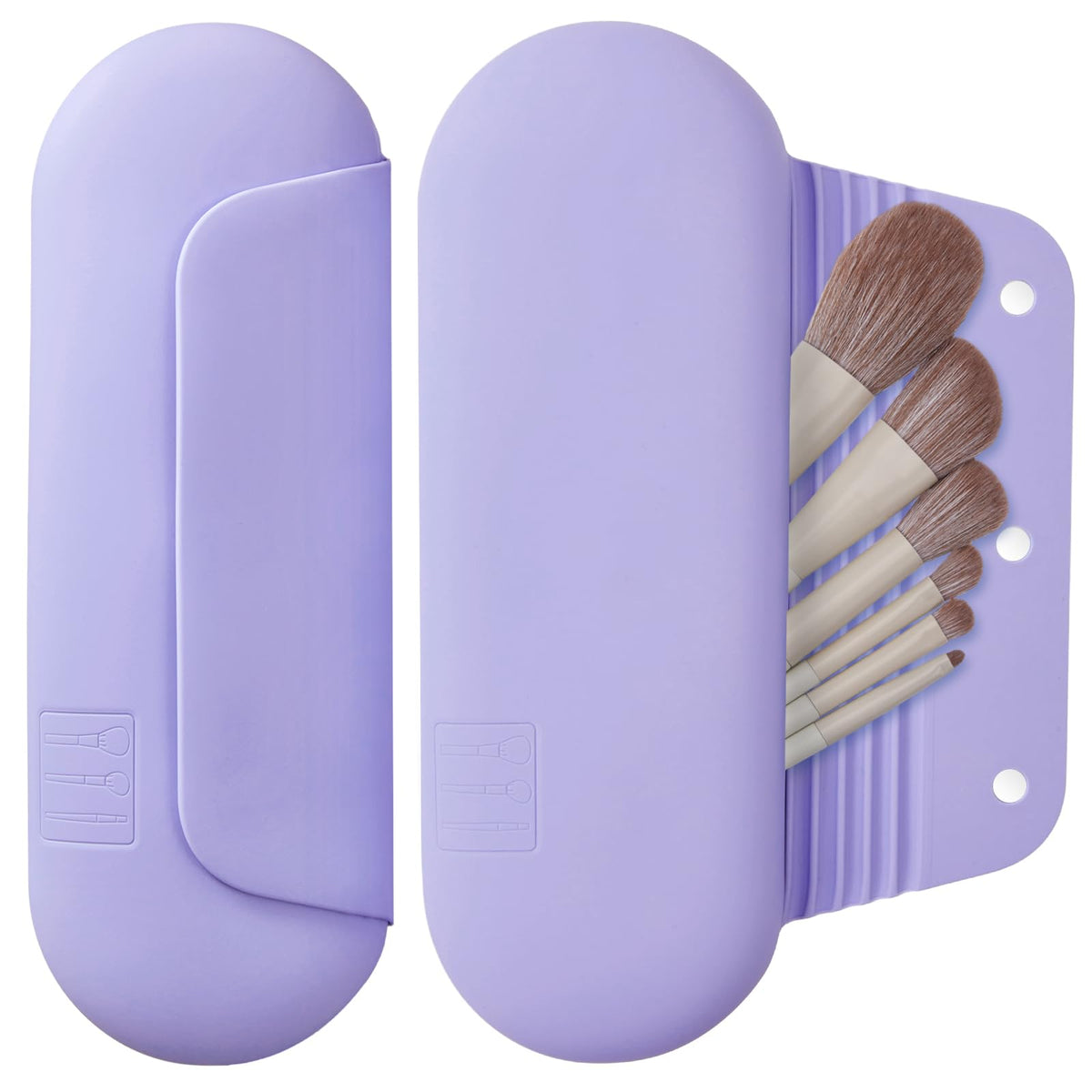 AGIKET lavender silicone makeup brush holder with secure magnetic closure for travel.