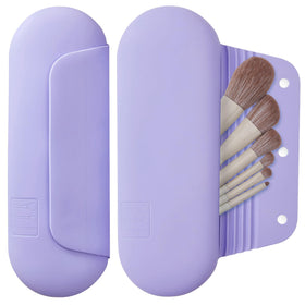 AGIKET lavender silicone makeup brush holder with secure magnetic closure for travel.