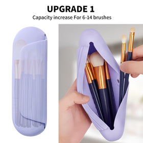 AGIKET lavender silicone makeup brush holder open to reveal brushes.