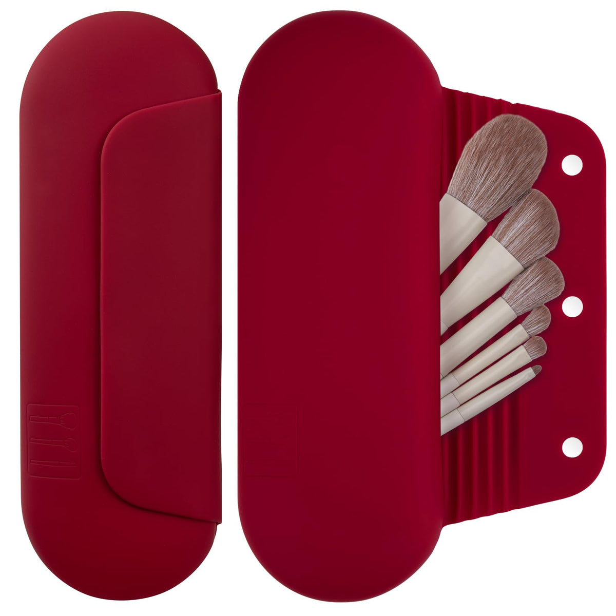 AGIKET silicone makeup brush holder red close-up showing magnetic closure for secure transport