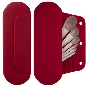 AGIKET silicone makeup brush holder red close-up showing magnetic closure for secure transport