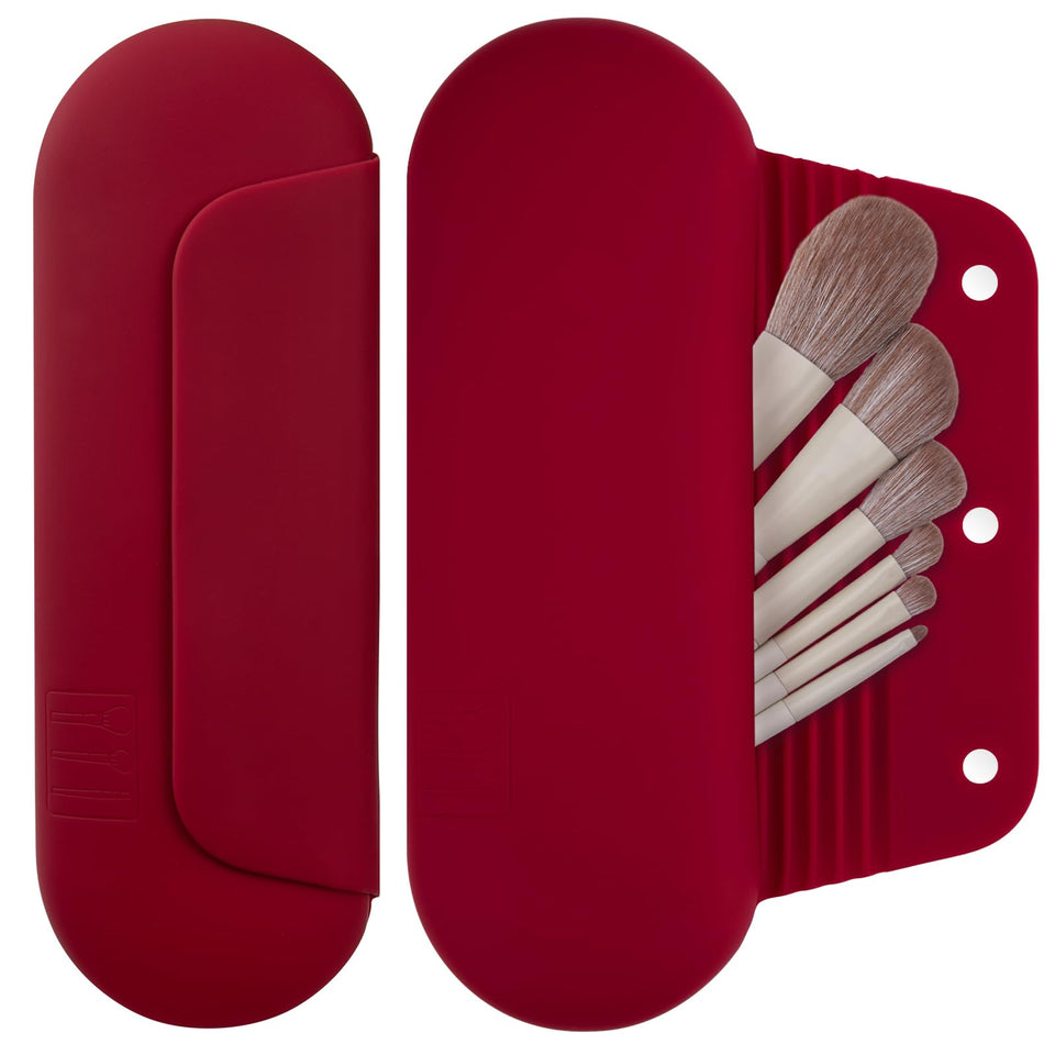 AGIKET silicone makeup brush holder red close-up showing magnetic closure for secure transport