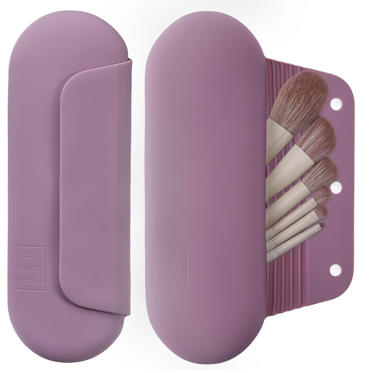 AGIKET silicone makeup brush holder travel case in light purple showing secure magnetic closure for travel