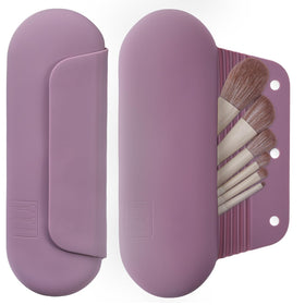 AGIKET silicone makeup brush holder travel case in light purple showing secure magnetic closure for travel