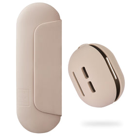 AGIKET silicone makeup brush holder in walnut, front view highlighting space-saving design.