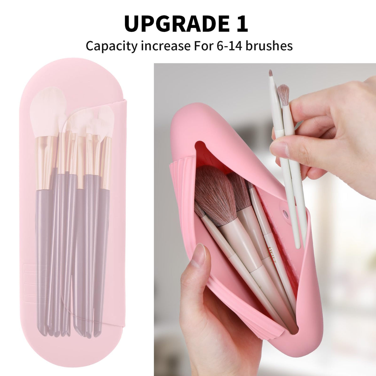 Soft silicone material provides lightweight, durable brush storage