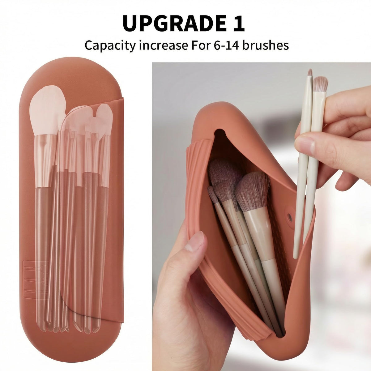 AGIKET travel makeup brush case in brown helps organize essential tools during trips