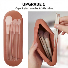 AGIKET travel makeup brush case in brown helps organize essential tools during trips