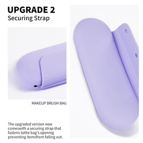AGIKET lavender travel case with magnetic closure keeping brushes secure.