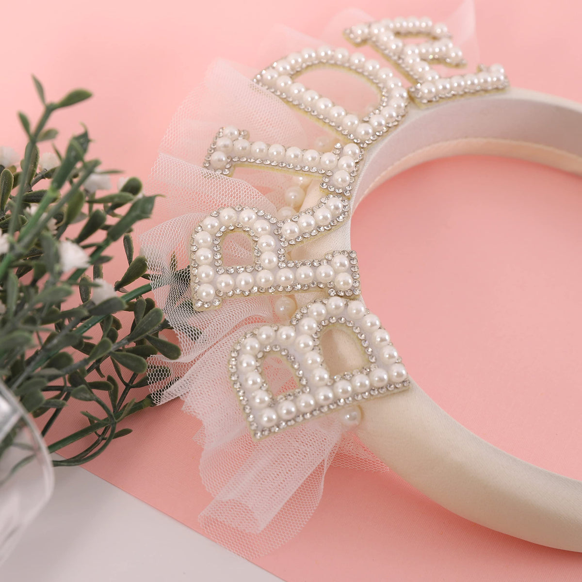 Agkvw headband closeup showing pearl and rhinestone details for elegant sparkle