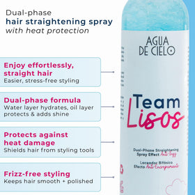 Agua de Cielo Team Lisos dual-phase label highlighting the two-layer formula