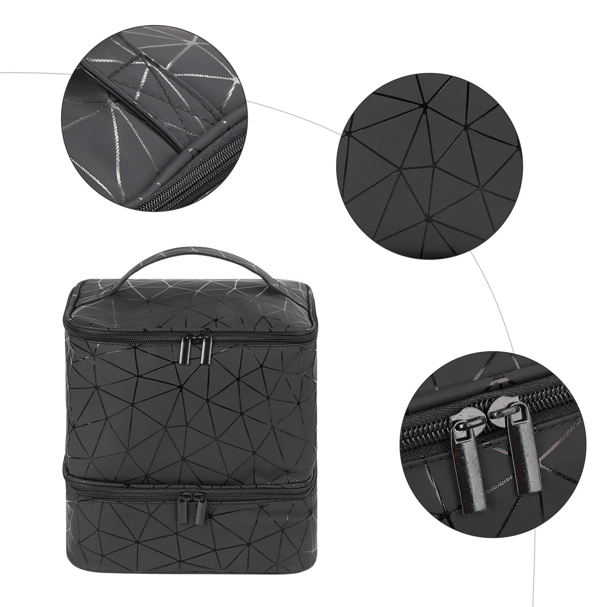 Holds up to 30 bottles and a compact LED nail lamp in a single case