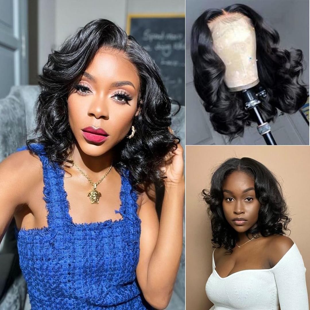 Ahaisy body-wave bob wig showcases seamless parting and natural movement.