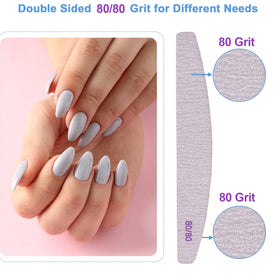 Double-sided curved emery boards in gray provide precise buffing for acrylic nails