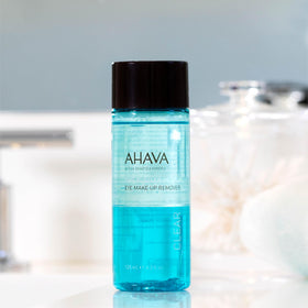 AHAVA Time To Clear bi-phased remover lifts waterproof makeup softly.