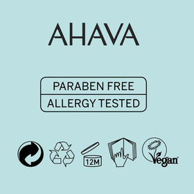 AHAVA brand logo emphasizing vegan, allergy-tested, paraben-free identity