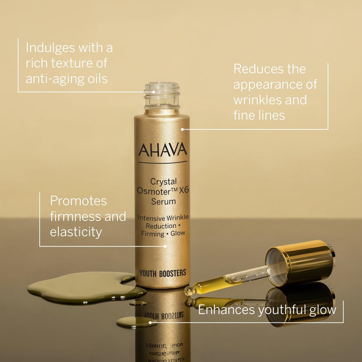 AHAVA Crystal Osmoter X6 serum close-up shows silky texture ideal for morning routine.