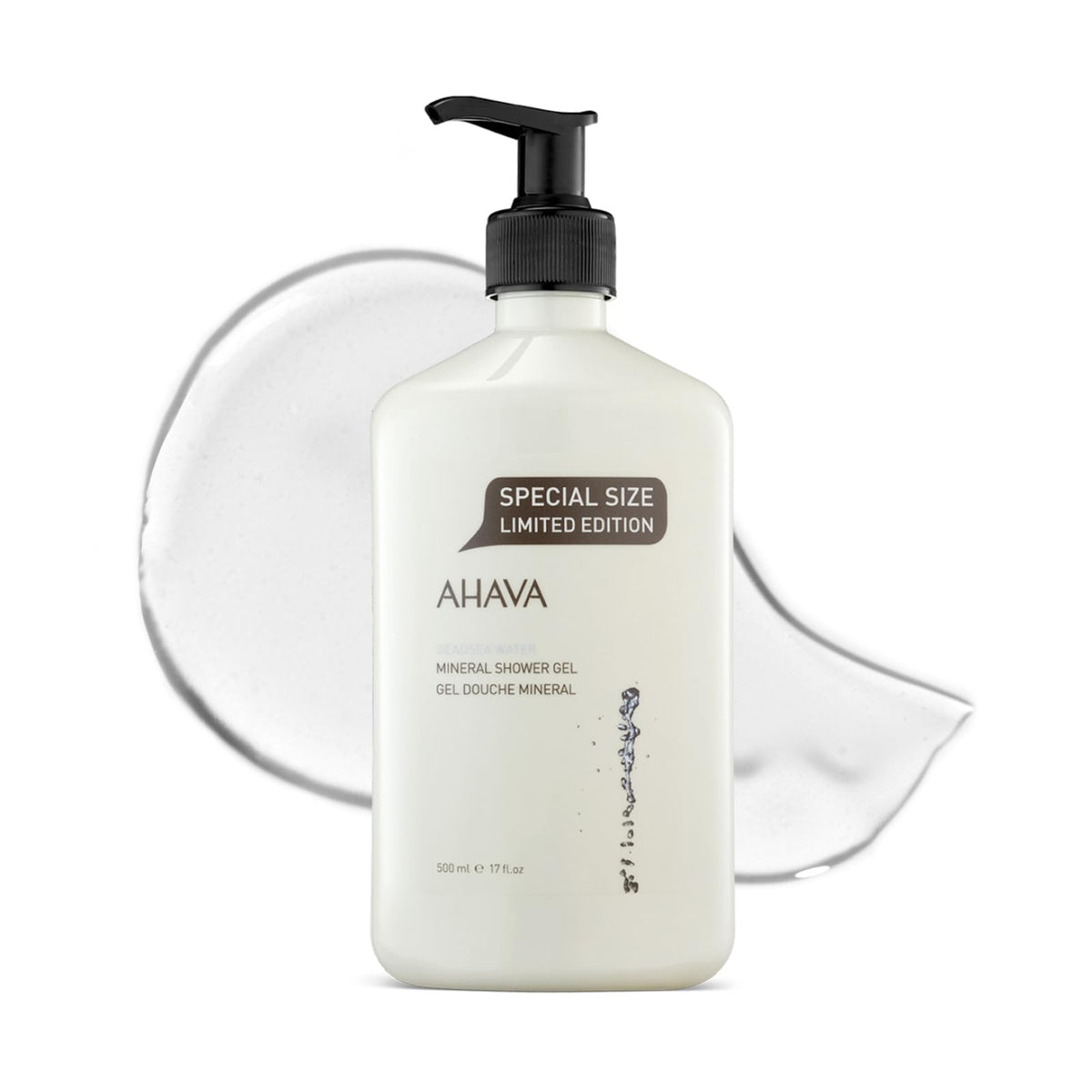 AHAVA Dead Sea Mineral Shower Gel bottle front shows hydrating formula