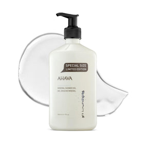 AHAVA Dead Sea Mineral Shower Gel bottle front shows hydrating formula