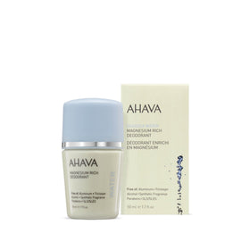 Close-up of AHAVA roll-on deodorant demonstrating smooth, quick-dry application