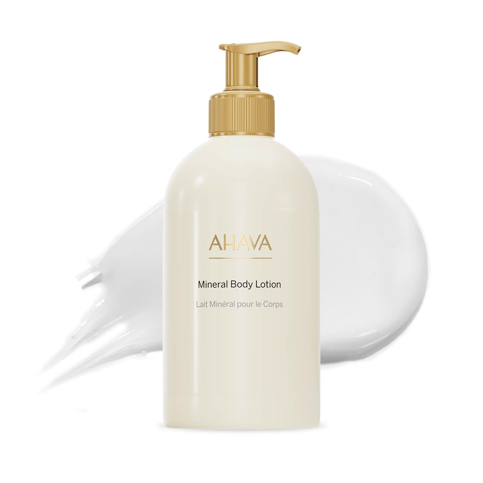 AHAVA Dead Sea Water Mineral Body Lotion bottle showing daily hydration