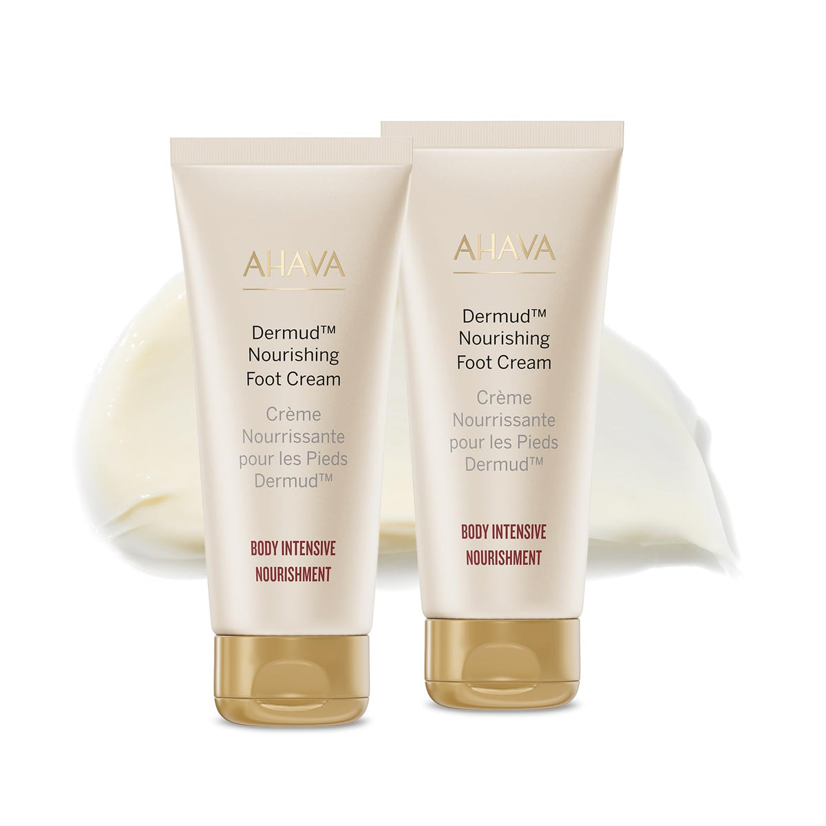 AHAVA Dermud Intensive Foot Cream Duo front view showing the two-pack for foot repair.