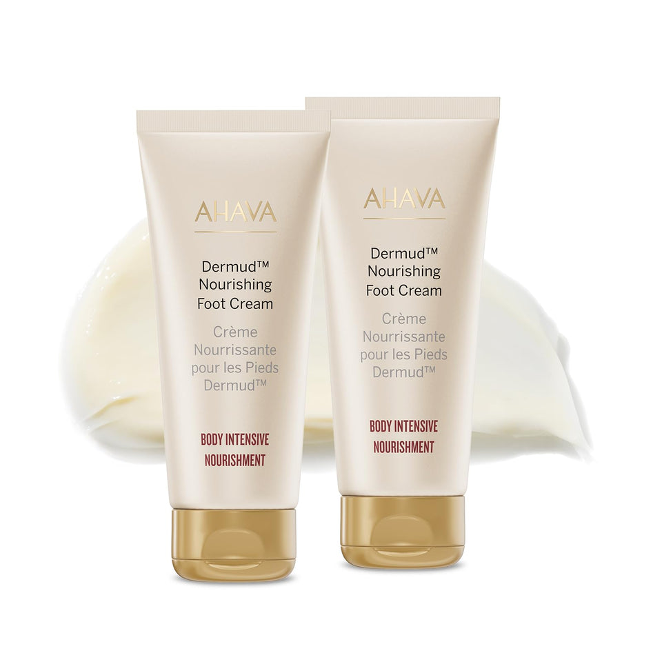 AHAVA Dermud Intensive Foot Cream Duo front view showing the two-pack for foot repair.