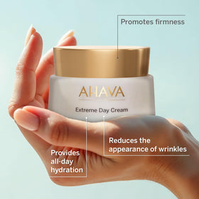AHAVA Extreme Day Cream cap detail indicates clean, easy daily application.