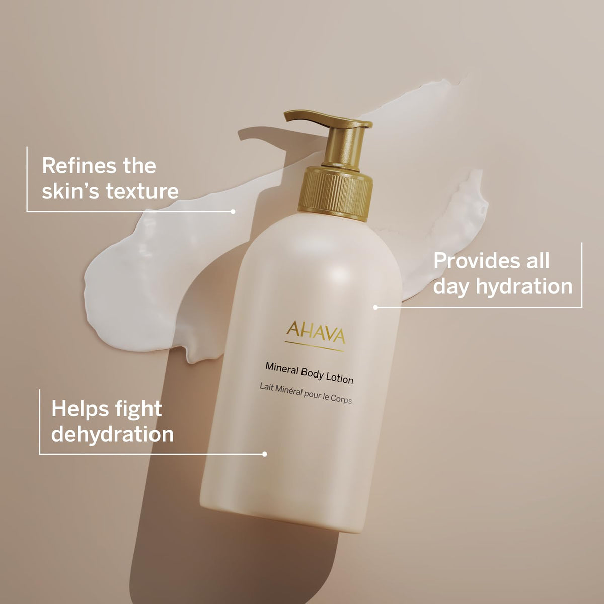 AHAVA lotion applied on arm demonstrating fast absorption