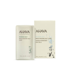 AHAVA Moisturizing Dead Sea Salt Soap close-up shows mineral-rich formula.
