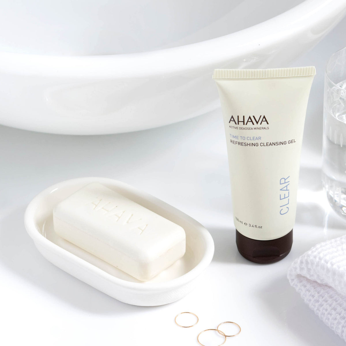 AHAVA Osmoter mineral blend visual emphasizing hydration support.