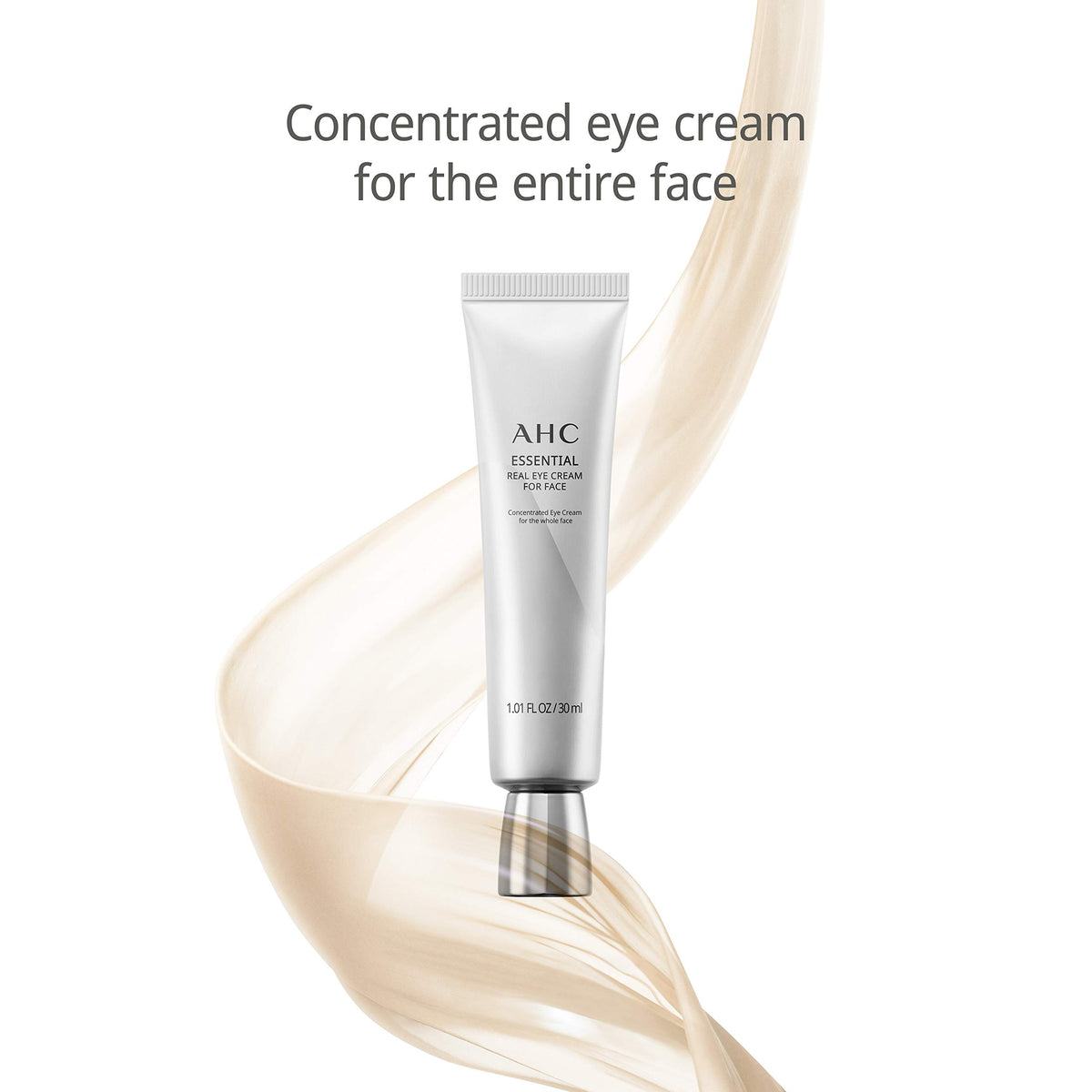 AHC eye cream tube in use demonstrates easy application and nourishment.