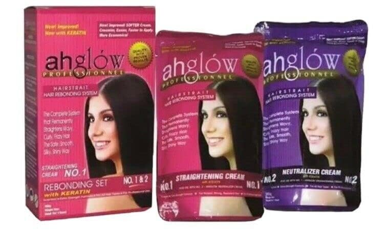 AHGLOW keratin straightening cream application demonstrating thick cream texture