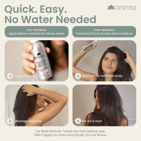 Jasmine-scented Ahimsa dry shampoo mist offering subtle fragrance after heat.