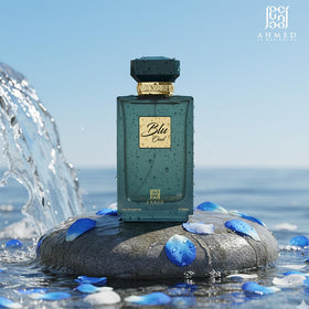 Ahmed Al Maghribi AHMED Blu Oud bottle detail highlights craftsmanship in glass and metal