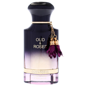 Ahmed Al Maghribi Oud and Roses bottle side, elegant packaging for gifting.