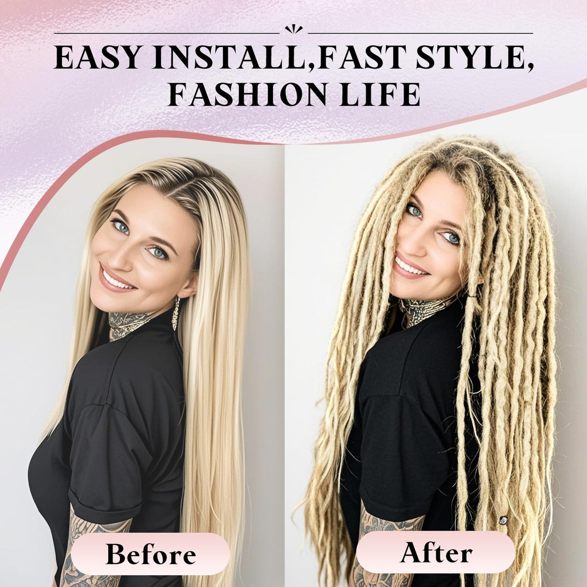 Close-up of packaging showing 30 strands in the Ahrencan dreadlock set