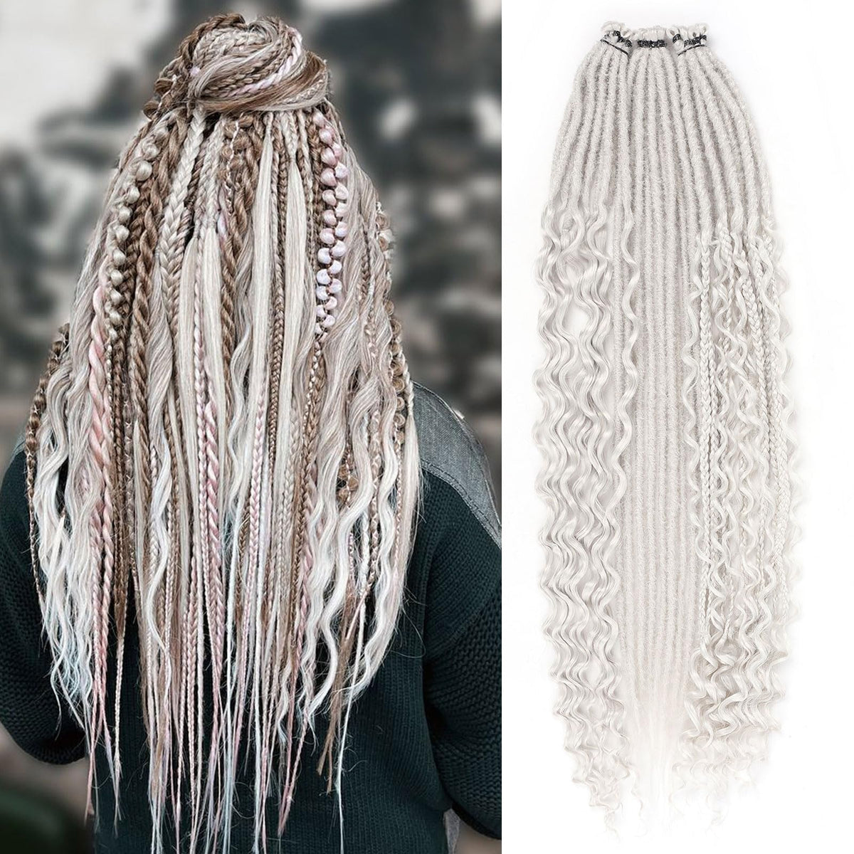 Ahrencan silver grey dreadlock extensions straight 24in for everyday styling