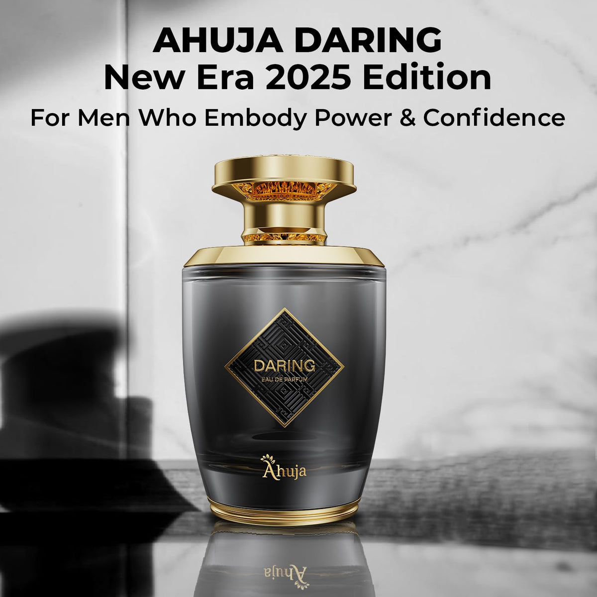 AHUJA Daring bottle side view, sleek masculine silhouette for daily wear.