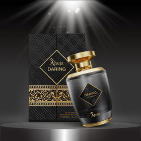 AHUJA Daring packaging and bottle duo, premium gifting option.