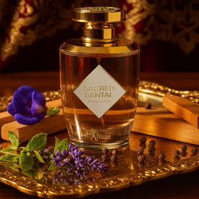 AHUJA Sacred Santal leather heart note adds sophistication for evening events.