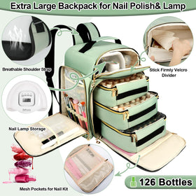 ahzske nail polish organizer backpack capacity demonstrates space for 126 bottles and a lamp