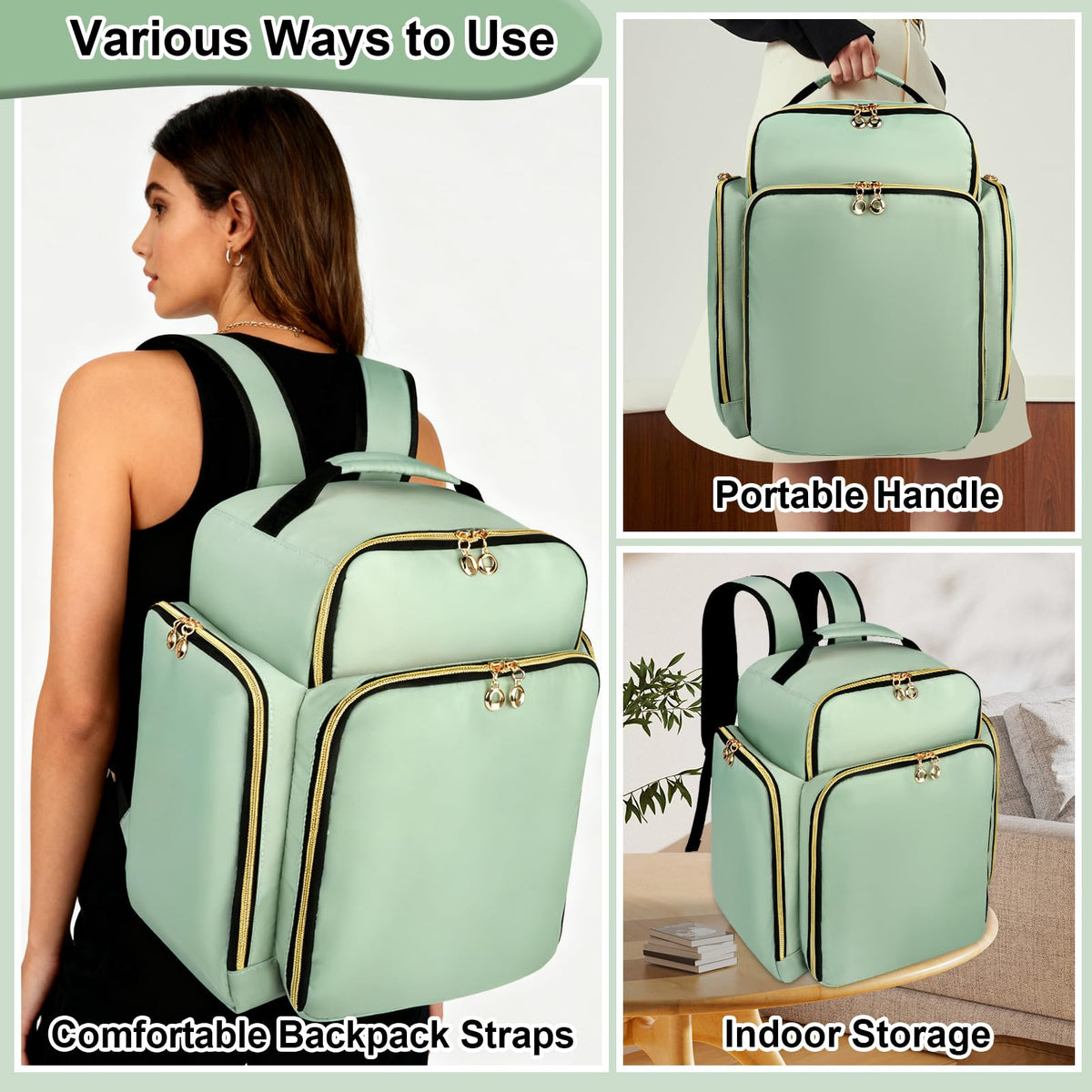 ahzske nail polish organizer backpack golden zippers for durability and style