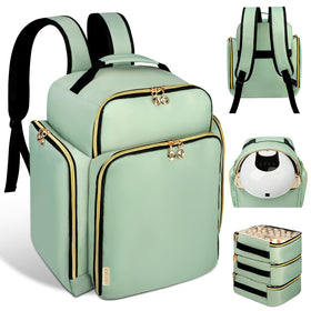 ahzske nail polish organizer backpack top compartment with lamp for quick on-the-go manicures